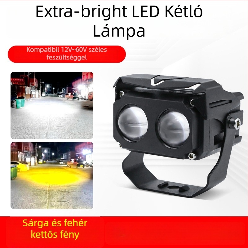 Motorkerékpár LED reflektor dupla négyzet alakú lencsével – 10W, 12-24V DC, 6000K/3000K, alumínium ház