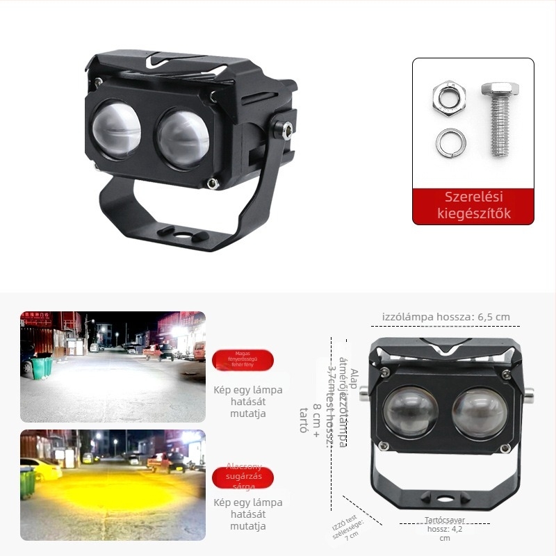 Motorkerékpár LED reflektor dupla négyzet alakú lencsével – 10W, 12-24V DC, 6000K/3000K, alumínium ház