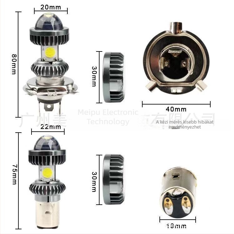 COB LED motorkerékpár fényszóró fisheye – H4/H6 BA20D, 20W, COB négyszögletes