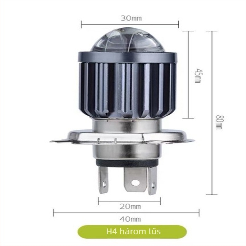 LED motorkerékpár fényszóró fish-eye lencsével, H4 BA20D, sárga és fehér kétszínű