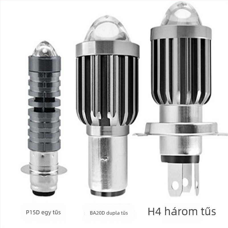 LED motorkerékpár fényszóró fish-eye lencsével, H4 BA20D, sárga és fehér kétszínű