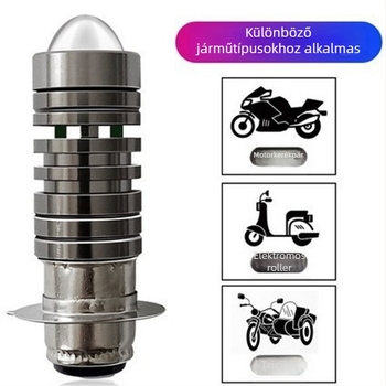 LED motorkerékpár fényszóró Fisheye lencsével, kettős színű sárga‑fehér, 12V 20W, alumínium ház, modell P15D/H6, élettartam akár 5 000 000 óra
