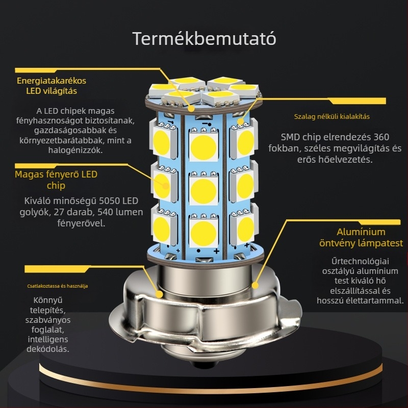 P26S LED motorkerékpár fényszóró, 27×5050 LED, 6V/12V, 4.32W, 540 lm