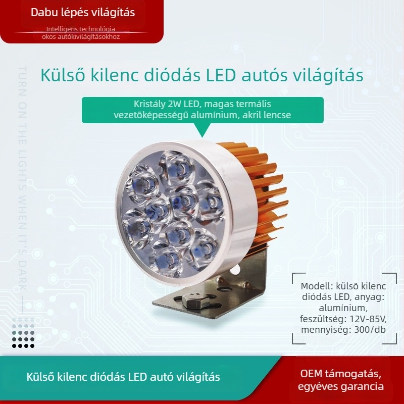 Külső hat LED-es LED spot motorkerékpárhoz és elektromos járműhöz — alumíniumötvözet, 12-85V, 12W, 1000 lm, Crystal Energy chip