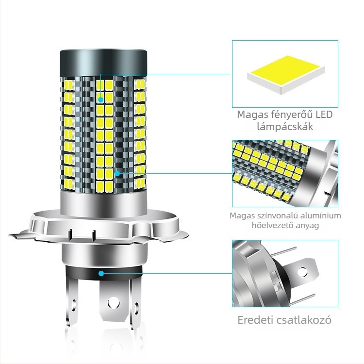 Motorkerékpár LED fényszóró, alumínium ház, 12-24V, 1200 lm, 18W magas / 6W alacsony, kompatibil H4, H6/BA20D, P15D
