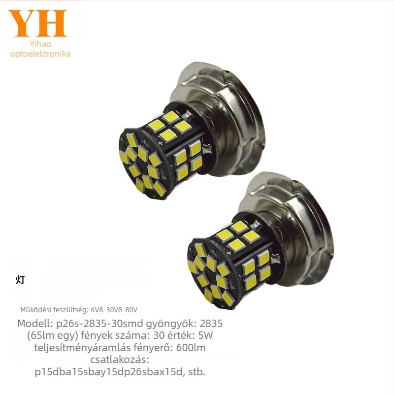 Motorkerékpár LED fényszóró, modell P26S283530S, 2835 LED, 600 lm, 6 V, 400 mA