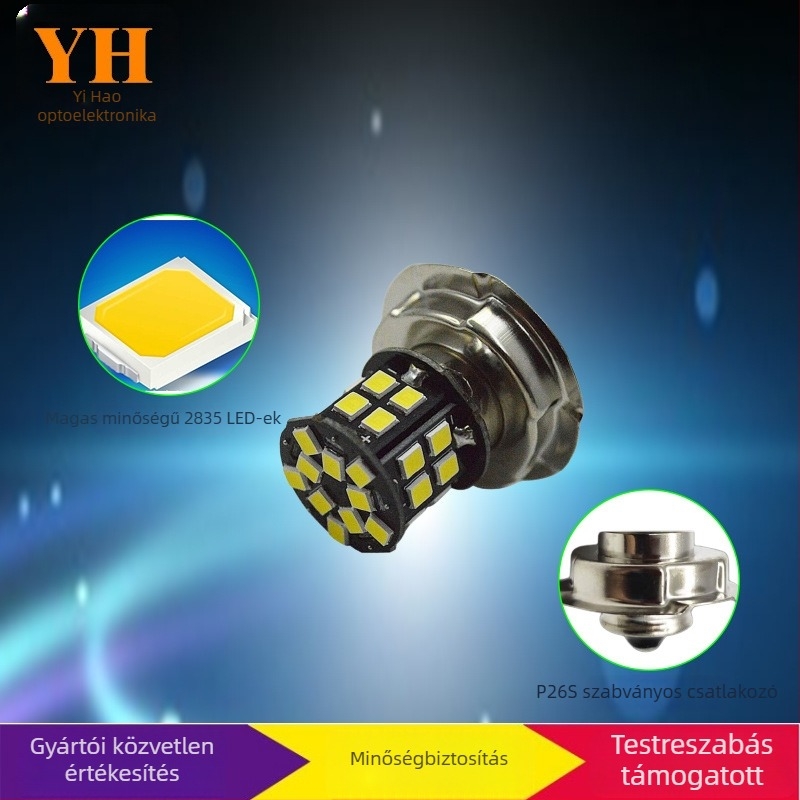 Motorkerékpár LED fényszóró, modell P26S283530S, 2835 LED, 600 lm, 6 V, 400 mA