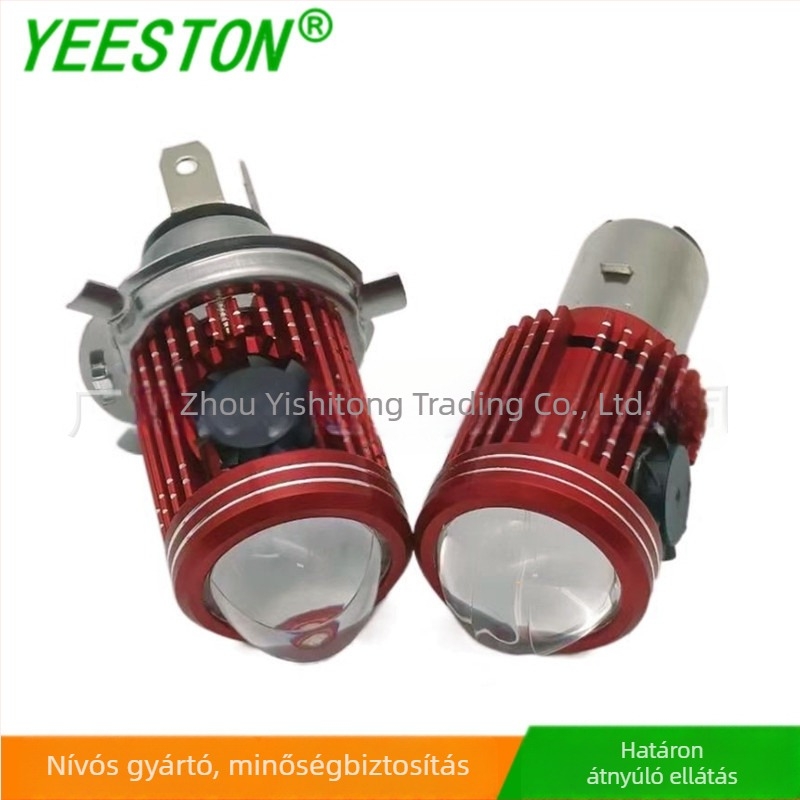 Motorkerékpár LED elsőfénye fisheye lencsével, ventilátorral, kétszínű LED-del, H4-es dupla csiptetős rögzítés