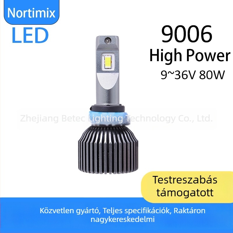 9006 nagy teljesítményű LED fényszóró, 80W, 9-36V, kompatibilis minden 9006-es modellen