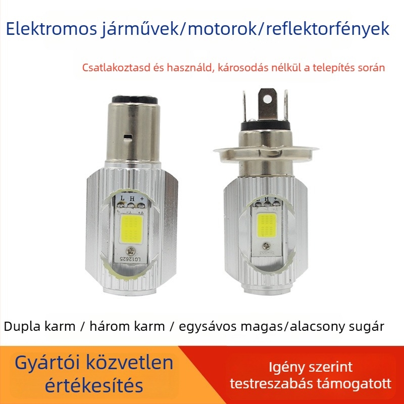 H4 LED motorkerékpár lámpa, 12W, 12-80V, Alumínium, Fókuszált fény