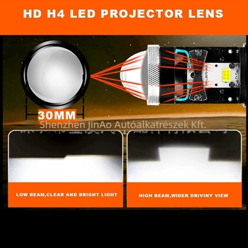 H4 autó- és motorkerékpár lámpa LED-integrált magas- és alacsony fényszóróval — 60W, 12V, IP68, 80000LM