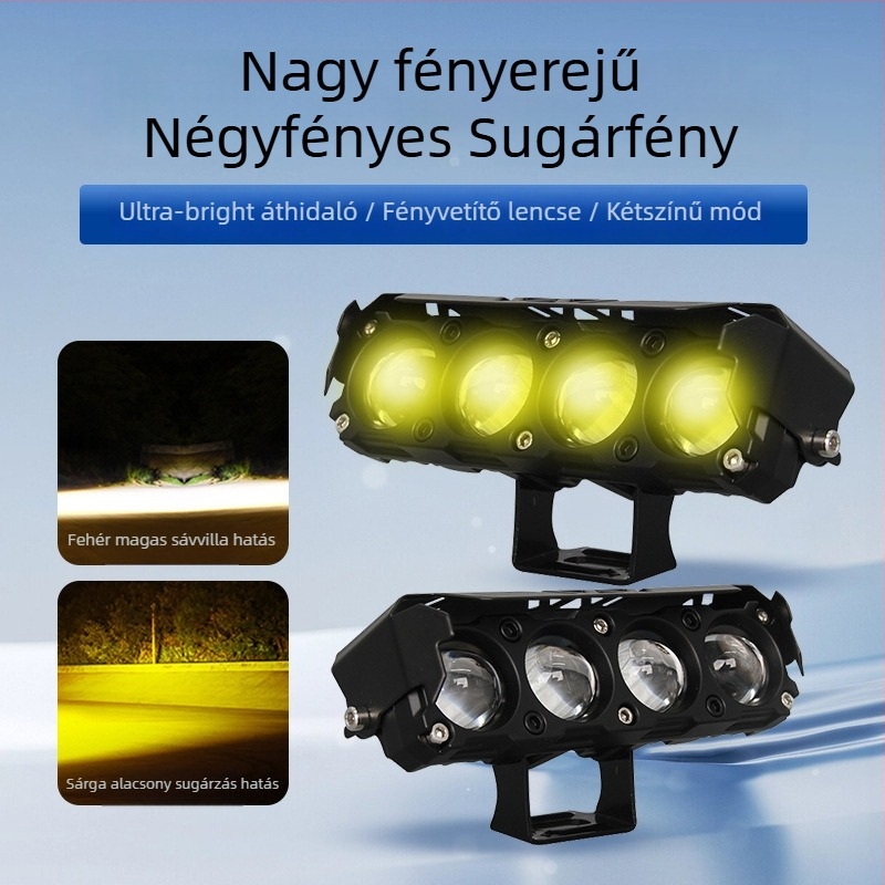 LED reflektor motorkerékpárokhoz és elektromos triciklikhez, alumínium ház, IP67 vízálló, 8-80V, 1200 lm, négylámpás konfiguráció