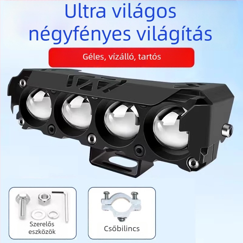 LED reflektor motorkerékpárokhoz és elektromos triciklikhez, alumínium ház, IP67 vízálló, 8-80V, 1200 lm, négylámpás konfiguráció