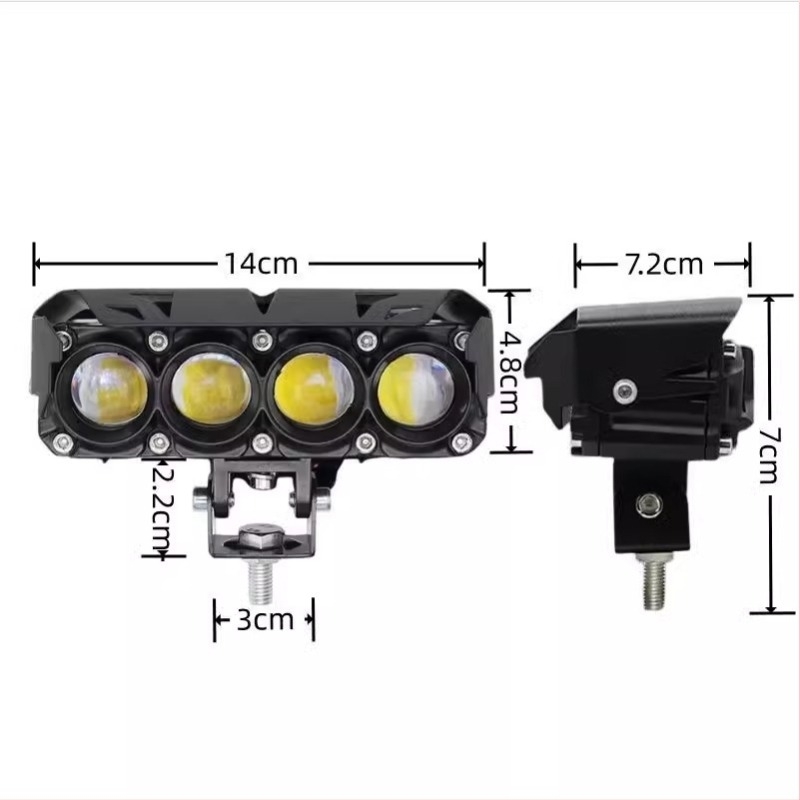 LED reflektor motorkerékpárokhoz és elektromos triciklikhez, alumínium ház, IP67 vízálló, 8-80V, 1200 lm, négylámpás konfiguráció
