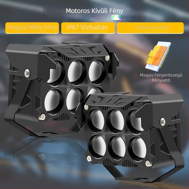 Kültéri LED autó reflektor fedéllel, dupla sor 6LED, 60W, 12-85V, alumínium ötvözet
