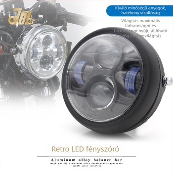 Motorkerékpár LED fényszóró – négy szem dizájn, 35W, 12V, fém ház és üvegbúra, védelmi szint A