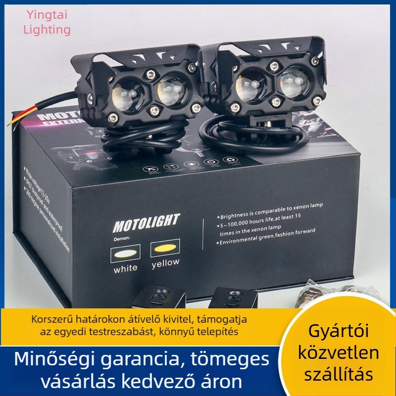 Motorkerékpár LED dupla fényszóró bifokális lencsével, ház repülőgép-alumínium ötvözetből, 25W, 9–80V, IP67, 6000LM