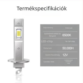 H1 LED autó lámpa lencse nélkül, alumínium ház, IP65, 12V, LED 3570