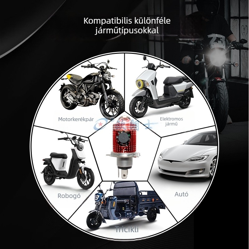 Motorkerékpár LED elsőfényszóró beépített lámpával, fisheye projektor, univerzális kettős csipeszes rögzítésű