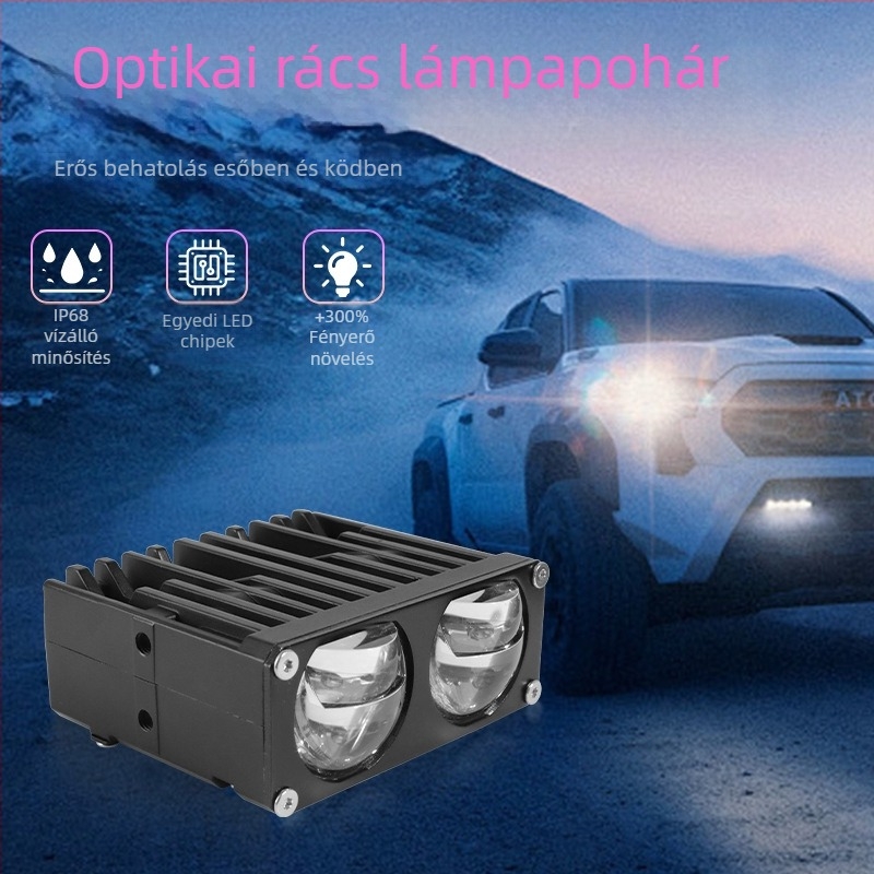 U79 Motorkerékpár kétlencsés LED spot fény, középső radiátorgrill, vízálló, kétszínű