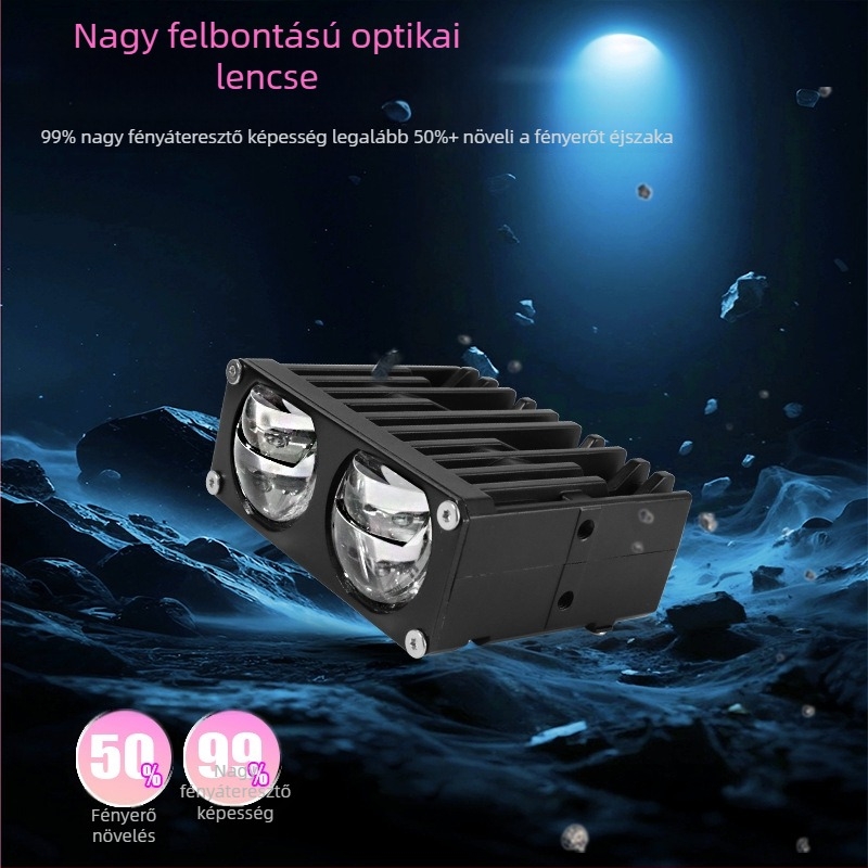 U79 Motorkerékpár kétlencsés LED spot fény, középső radiátorgrill, vízálló, kétszínű
