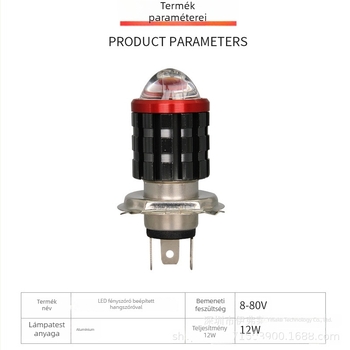 Motorkerékpár LED fényszóró, 12-80V, 12W, 8000 lm, alumínium ház, kompatibilis H4/H6