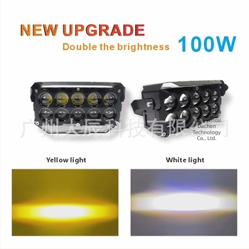 V10 motorkerékpár LED reflektor, 100W, nagy fényerő, kettős soros lencsés, külső segédfény