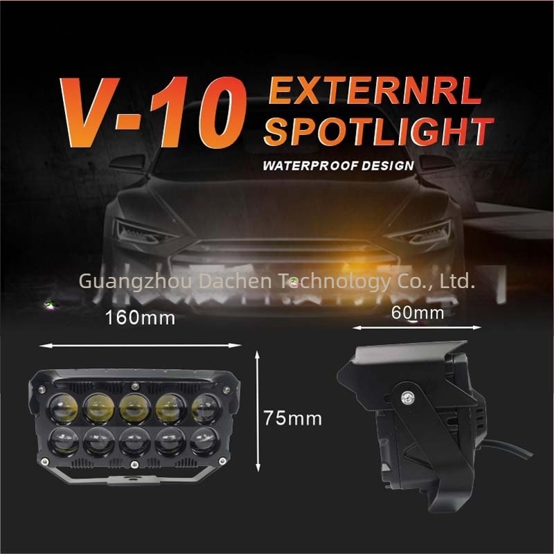 V10 motorkerékpár LED reflektor, 100W, nagy fényerő, kettős soros lencsés, külső segédfény