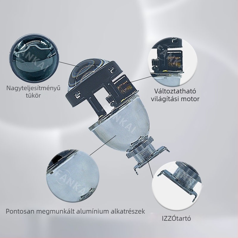 2.0 hüvelykes Visteon lencsés HID Xenon fényszóró, integrált magas/alsó fény, 55W, 12V, 6000 lm, élettartam 30 000 óra