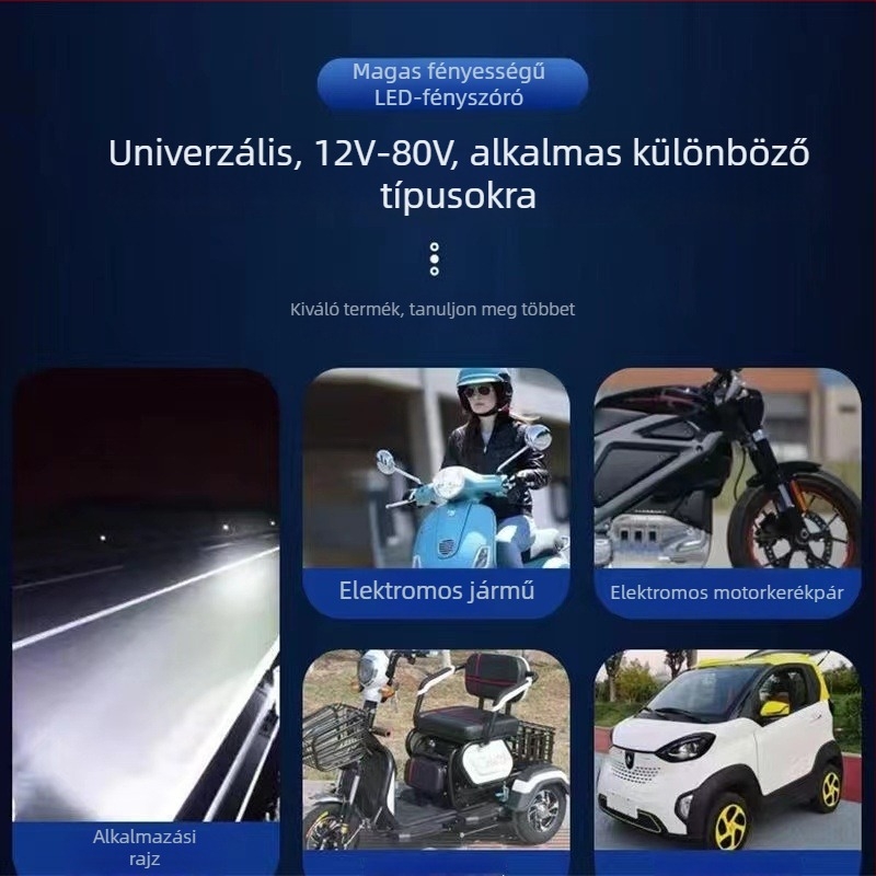 Elektromos motorkerékpár LED elsőfénye - 40 LED, vízálló, 12V