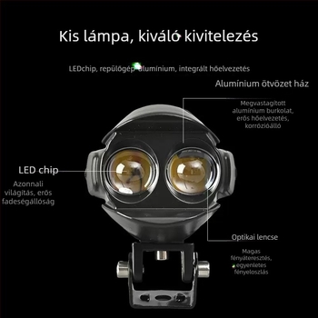 Waterfowl Eyes motorkerékpár LED spotlámpa, kettős LED, külső lencsével, 12–50V, 26.4W, 5000lm, IP68