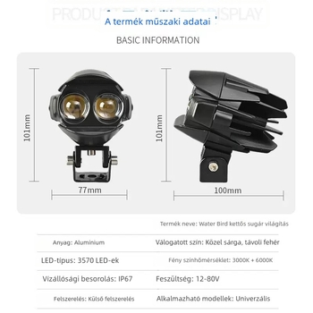 Waterfowl Eyes motorkerékpár LED spotlámpa, kettős LED, külső lencsével, 12–50V, 26.4W, 5000lm, IP68
