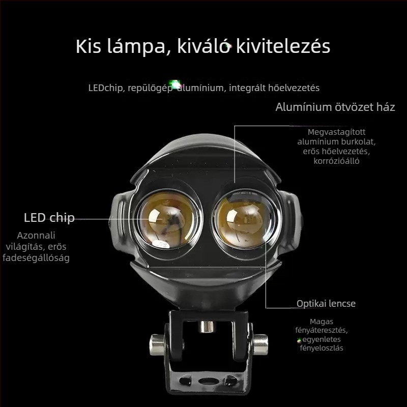 Waterfowl Eyes motorkerékpár LED spotlámpa, kettős LED, külső lencsével, 12–50V, 26.4W, 5000lm, IP68