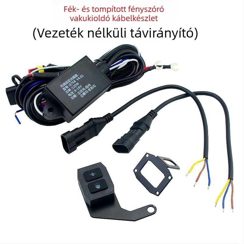 Motorkerékpár LED spotlámpa kapcsoló — egy-től-kettő fényszóró kábelkészlet, távoli és közeli fények; 120W, 12V, 10A, réz vezetékek