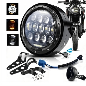 Harley-stílusú retro motorkerékpár fényszóró, alumínium házzal, LED, 9-36V bemenet, 4000 lm, H4–H13 tartó adapter