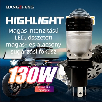 LED fényszóró motorkerékpárhoz lézerlencsével, nagy- és tompított fény, két színű, H4 dugaszolható