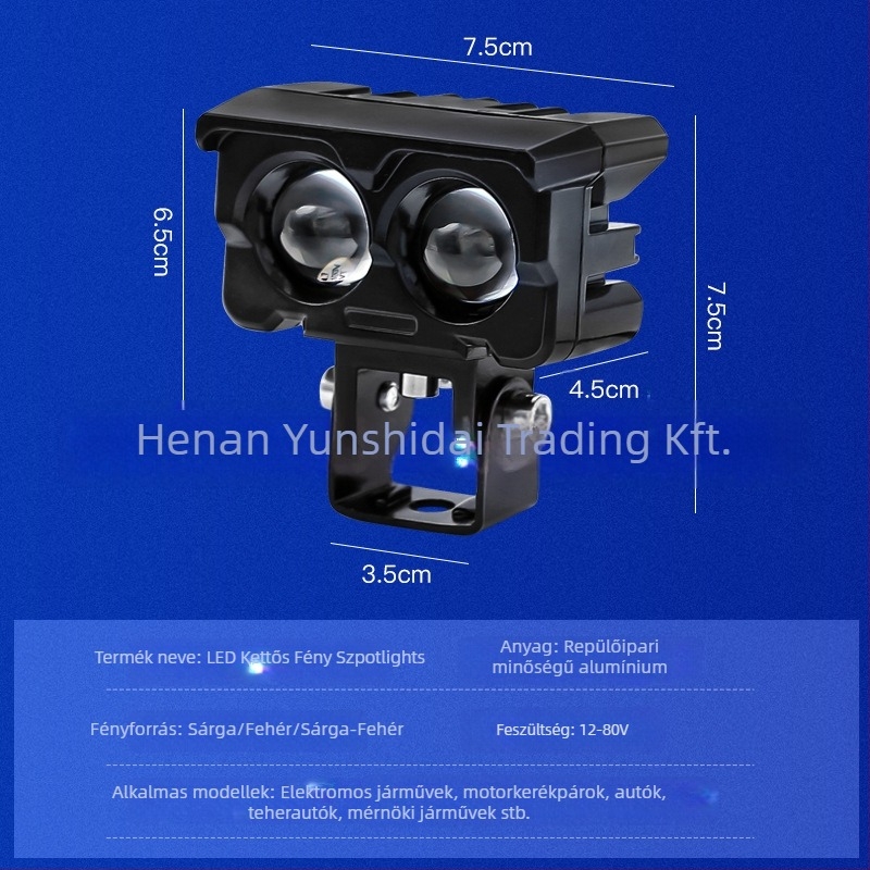 Motorkerékpár-fényszóró binokuláris lencsével – LED, 2000 lm, 12–36 V, 20 W, alumíniumötvözet