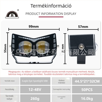 Motorkerékpár LED külső spotlámpa démoni szemekkel, 20W, 3000 lm, IP67 vízálló