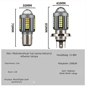 Motorkerékpár elülső LED lámpa kettős színű lencsével, univerzális 12-80V