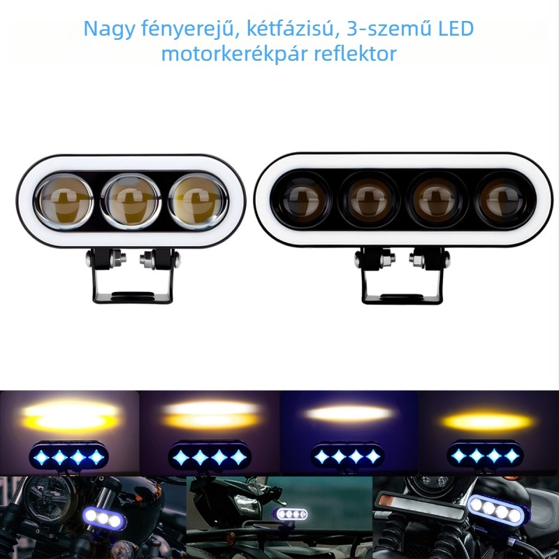 Motorkerékpár LED bi-színű fényszóró, fehér és sárga, lencsével