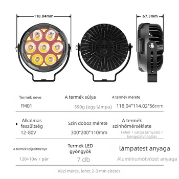 Motorkerékpár LED fényszóró kör lencsével, hét LED-del, 120W páranként, 8500lm, IP67, 10-80V