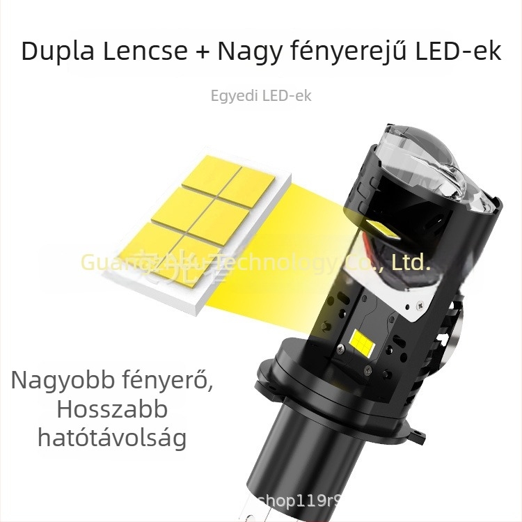 TGZ Motorkerékpár LED fényszóró H4 dupla lencsével és ventilátorral, 5760 lm, 48 W, fehér-sárga kettősszínű világítás, plug-and-play