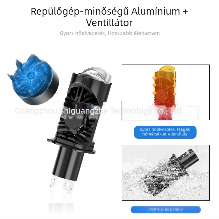 TGZ Motorkerékpár LED fényszóró H4 dupla lencsével és ventilátorral, 5760 lm, 48 W, fehér-sárga kettősszínű világítás, plug-and-play