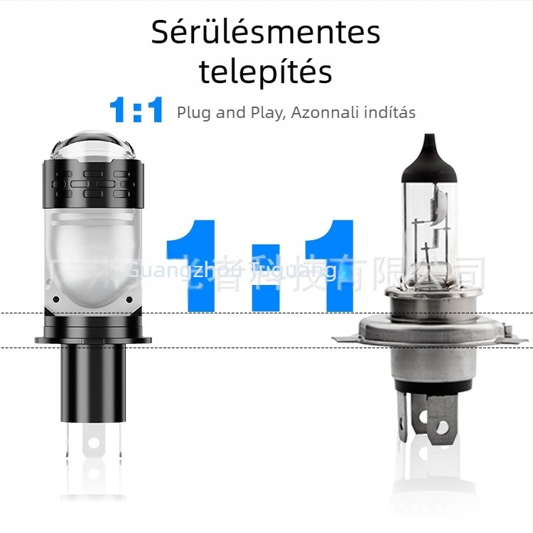 TGZ Motorkerékpár LED fényszóró H4 dupla lencsével és ventilátorral, 5760 lm, 48 W, fehér-sárga kettősszínű világítás, plug-and-play