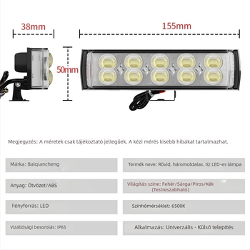 Motorkerékpár LED reflektor off-road járművekhez piros-kék riasztó fényekkel – első lámpa és munkalámpa