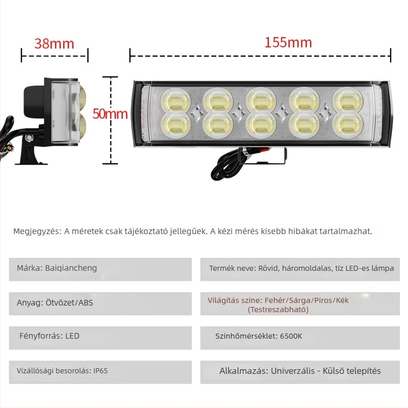 Motorkerékpár LED reflektor off-road járművekhez piros-kék riasztó fényekkel – első lámpa és munkalámpa