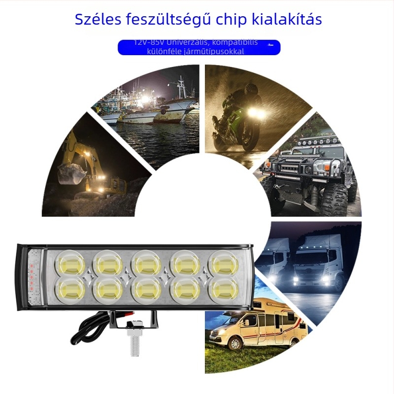 Motorkerékpár LED reflektor off-road járművekhez piros-kék riasztó fényekkel – első lámpa és munkalámpa