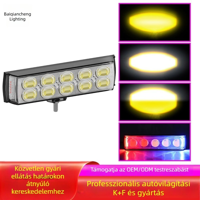 Motorkerékpár LED reflektor off-road járművekhez piros-kék riasztó fényekkel – első lámpa és munkalámpa