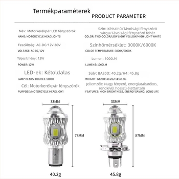 LED fényszóró H4 BA20D elektromos motorkerékpárhoz – magas és alacsony fény, lencsével