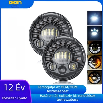 7 hüvelykes Harley-stílusú LED fényszóró, Caterpillar modell, két színű sárga-fehér, magas és alacsony fénysugárhoz, motorkerékpárokhoz és terepjárókhoz